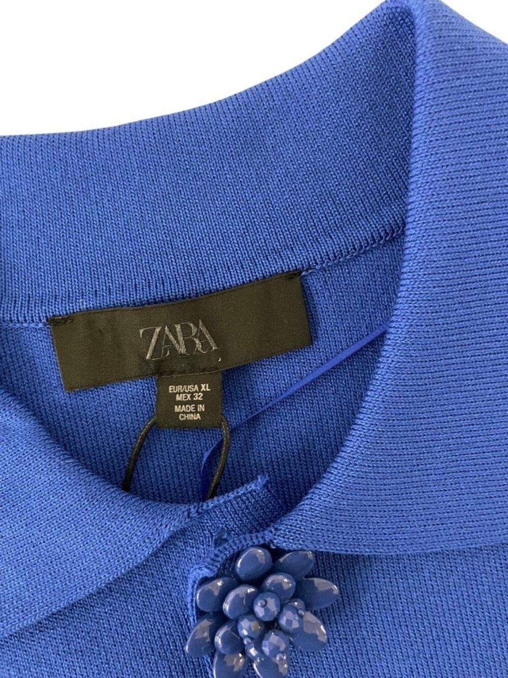 Zara Womens Knit Cardigan Sweater Top XL Blue Flower Beaded Buttons 4192/022 NWT - Picture 7 of 13